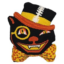 14" Spooky Whimsy Retro Black Cat Shaped Pillow