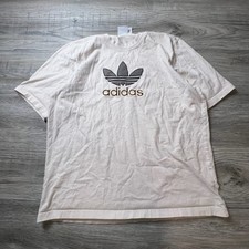 Adidas T-Shirt Mens Medium Cream Trefoil Logo Graphic Short Sleeve Tee AB21