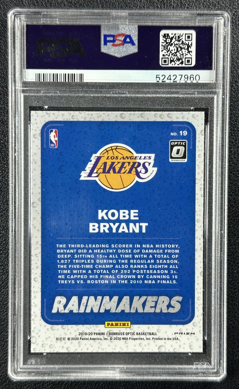 KOBE BRYANT PSA 10 2019 PANINI DONRUSS OPTIC #19 RAINMAKERS HOLO FAST BREAK 7960 view 2