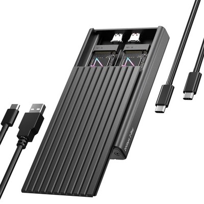 Dual M.2 NVMe SSD Enclosure, ICY BOX 20Gbps NVMe Enclosure, USB C to M2 Adapt...