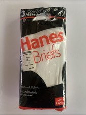 Vintage NOS 1992 Hanes Pre-Shrunk 100 Cotton White Briefs Pack Of 3 Sz 32 USA