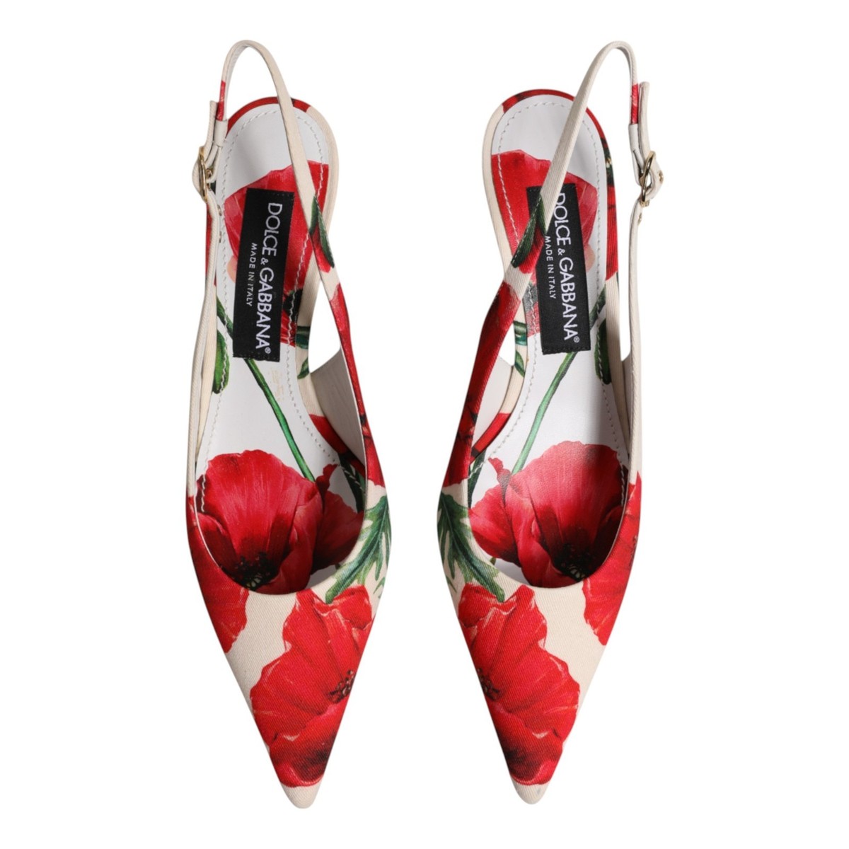 DOLCE & GABBANA Shoes White Floral Heels Slingback Sandals