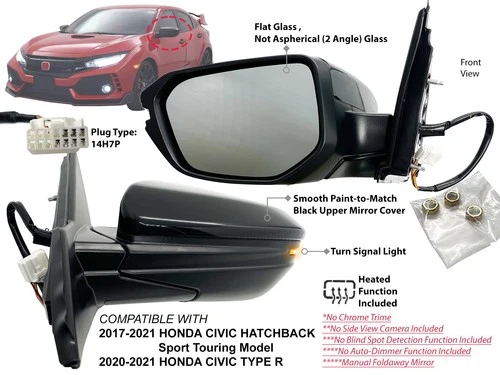 Mirror for CIVIC Hatchback Sport Touring 2017-2021 Type R 2020 2021 Driver Side