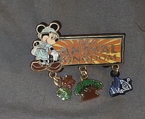 Disney Mickey Mouse Travel Dangle Pin w/ Sign & Charms. Disney Trader Pin.