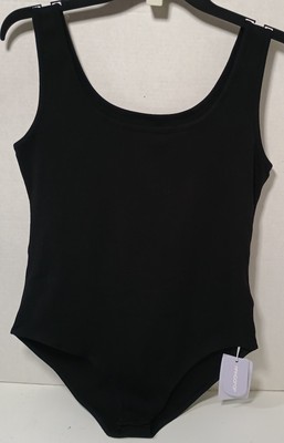 Mango Pop Women's XL Black Double Scoopneck Cotton Basic Bodysuit Multi Purpose