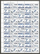 Canada sheet 50 mint never hinged 365-368 1957 sports, Plate 1 upper right [154