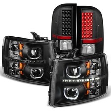 Black 2007-2013 Chevy Silverado 1500 Led Halo Headlightsled Tail Lights Lamps