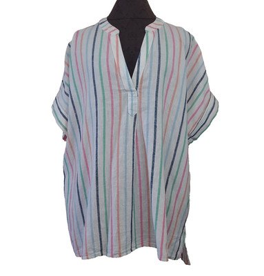 ST. JOHN'S BAY Women Top XL Vertical Stripes 55% Linen/45% Cotton Colorful