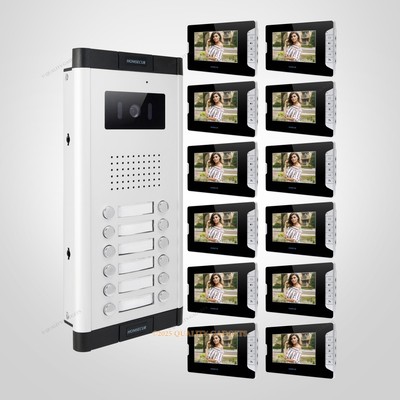 7'' Wired Video Door Phone Intercom Kit with 12pcs Monitors for House/Flat