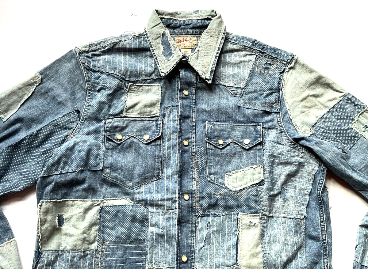 Chemise RRL Western Wear En Denim Patchwork - Taille L, Occasion En Excellent état