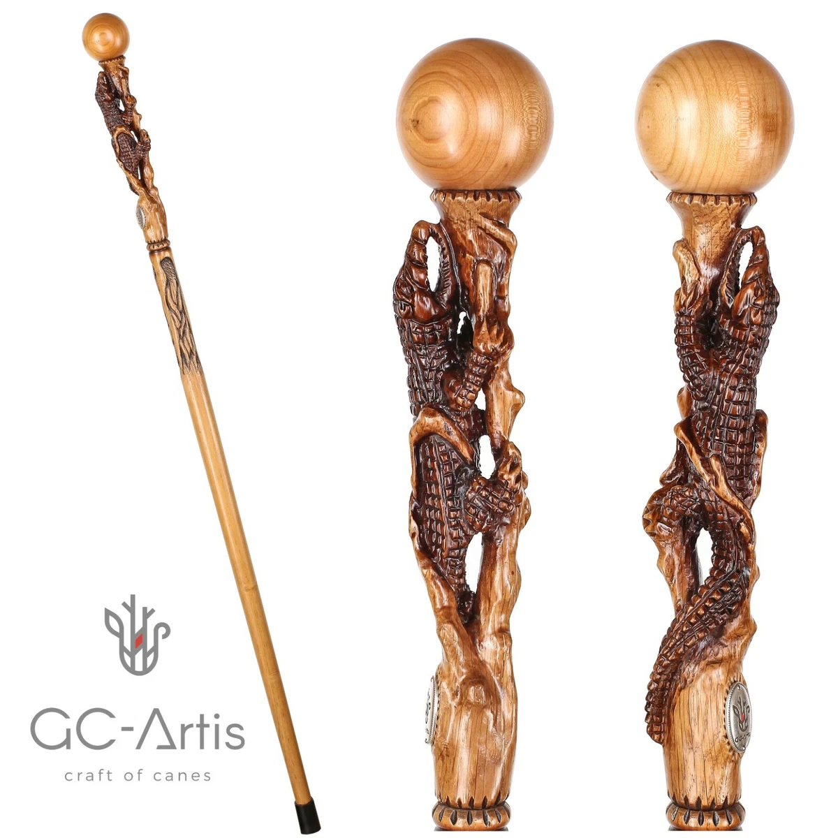 New Wood Crocodile Hand Carved Walking Cane Hiking Stick Staff