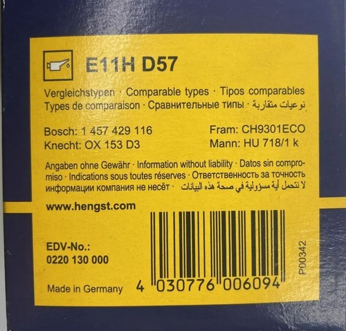 HENGST E11HD57 Oil filter for MERCEDES W203 W204 C209 W210 W211 W461 W463 W163 C - Picture 6 of 7