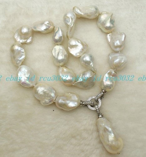 Real Natural 15x20mm White Freshwater baroque Pearl Pendant Necklace 18'' - Picture 11 of 12