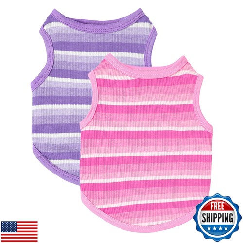 2-Piece Dog Shirts Striped Puppy Clothes Cute Soft Sleeveless Pup T-Shirt Sum - Picture 5 of 5