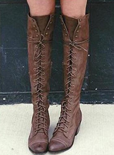 Solid Color Thick Low Heel High-top Lace-up Fashion Women's Boots - Picture 7 of 12