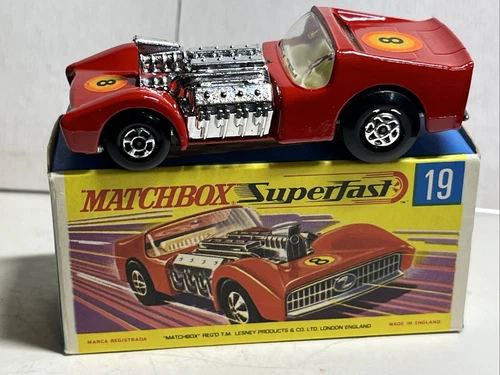Vintage 1970 Boxed Matchbox Superfast # 19 Red Road Dragster Car In Nice Box!
