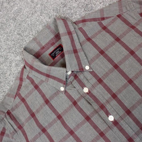 UNTUCKit Button Up Hemd Herren Large grau weinrot Fensterscheibe Slim Fit Baumwolle