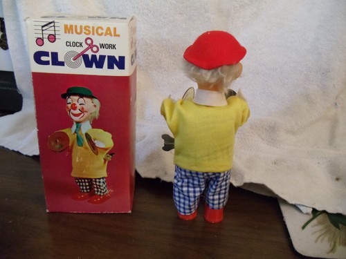 WIND-UP vintage 1960's MUSICAL CLOWN playing cymbals NEW in BOX -WORKS - Picture 3 of 6