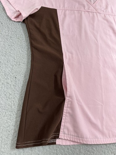 Cherokee Scrubs Top Women’s Medium Pink Brown Knit Panel Medical Dental Vet Tech - Picture 3 of 13