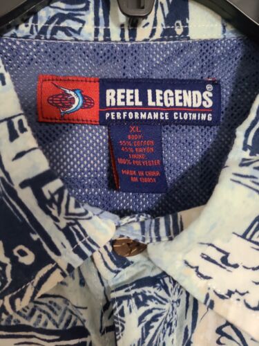 REEL LEGENDS Men’s Performance Vented Tropical Fishing Print Shirt Blue XL - Picture 6 of 6