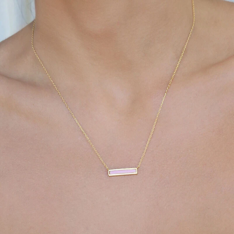 Charged jewelry rose quartz bar necklace clearance