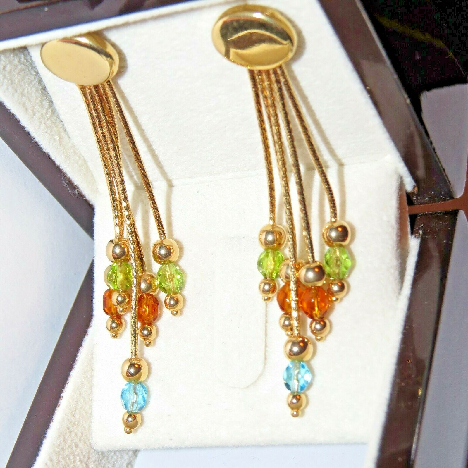 14k solid yellow Gold Gemstone dangle Earrings 10… - image 2