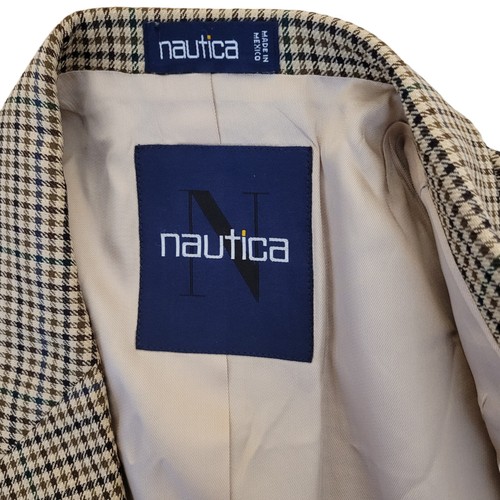 NAUTICA Blazer Silk Wool Stitch 40S Brown Glen Check Mens Sport Suit Coat Jacket - Picture 12 of 16
