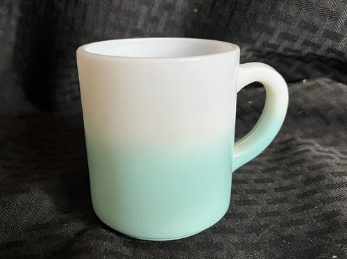 Hazel Atlas Turquoise White Ombre Mug Cup 8 Oz Milk Glass Vtg