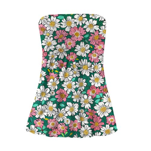 Womens Strapless Bandeau Tank Top Tube Tops Floral Smocked Boho Sleeveless Shirt - Picture 4 of 23