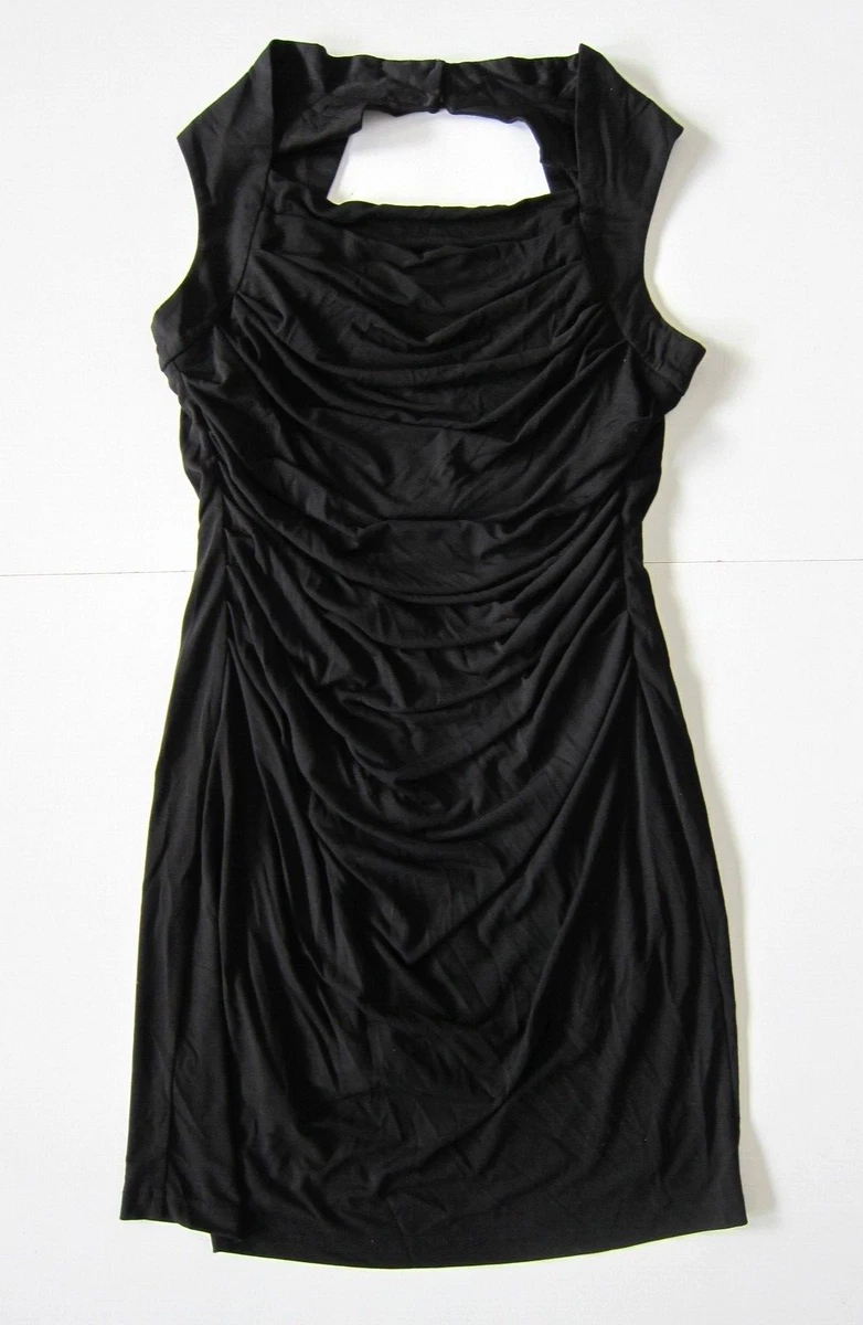 Spense Petite Black Stretch Ruched Sleeveless Square Neck Shift