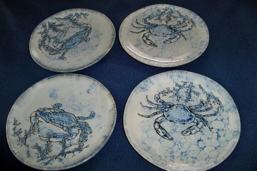 4 Spectrum Designz Chesapeake Bay Blue Crab 6” Appetizer Plates - Picture 2 of 4