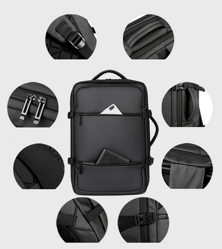 Business Herren großer schwarzer Schulrucksack 17" Laptop Reisetasche mit USB-Ladung - Bild 5 von 13