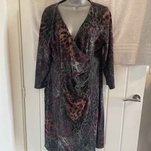 Kaleidoscope Size 20 Multicolour Animal Print V-Neck Stretch Dress