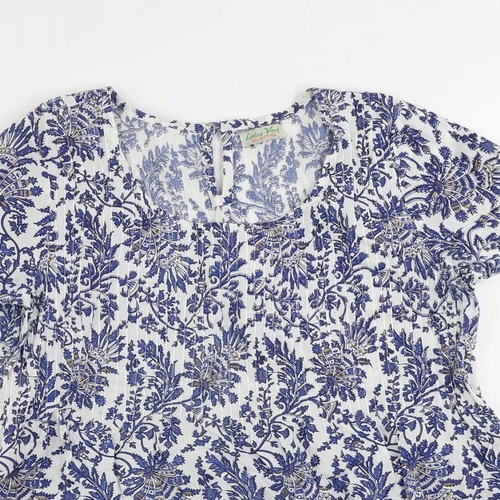 Lotus Vert Womens Blue Paisley Cotton Basic Blouse Size L Round Neck - Picture 3 of 10