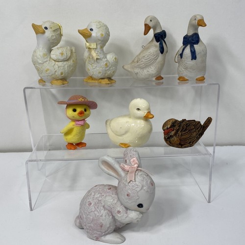 Enesco Bunny Geese Duck Figurines Ornament Lot Chick Hat Bow Salt Shaker Easter