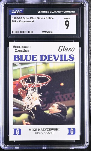 1987-88 Duke Blue Devils Police Mike Krzyzewski RC Coach K CGC 9 MINT - Picture 1 of 2