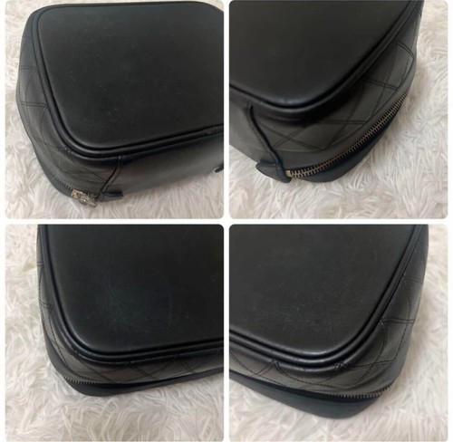 Auth Chanel Vanity Bag Makeup Pouch Leather Black Lambskin Matelasse Bicolor - Picture 8 of 10