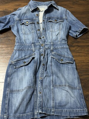 Current/Elliott  The Trucker Shirt Dress  in Ocean Blue Denim Dress Size US 1