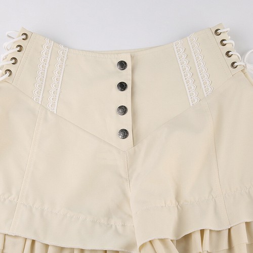 Sweet Mesh Tiered Ruffle Shorts Lolita Style Side Bandage Hot Pants Girls - Picture 14 of 18