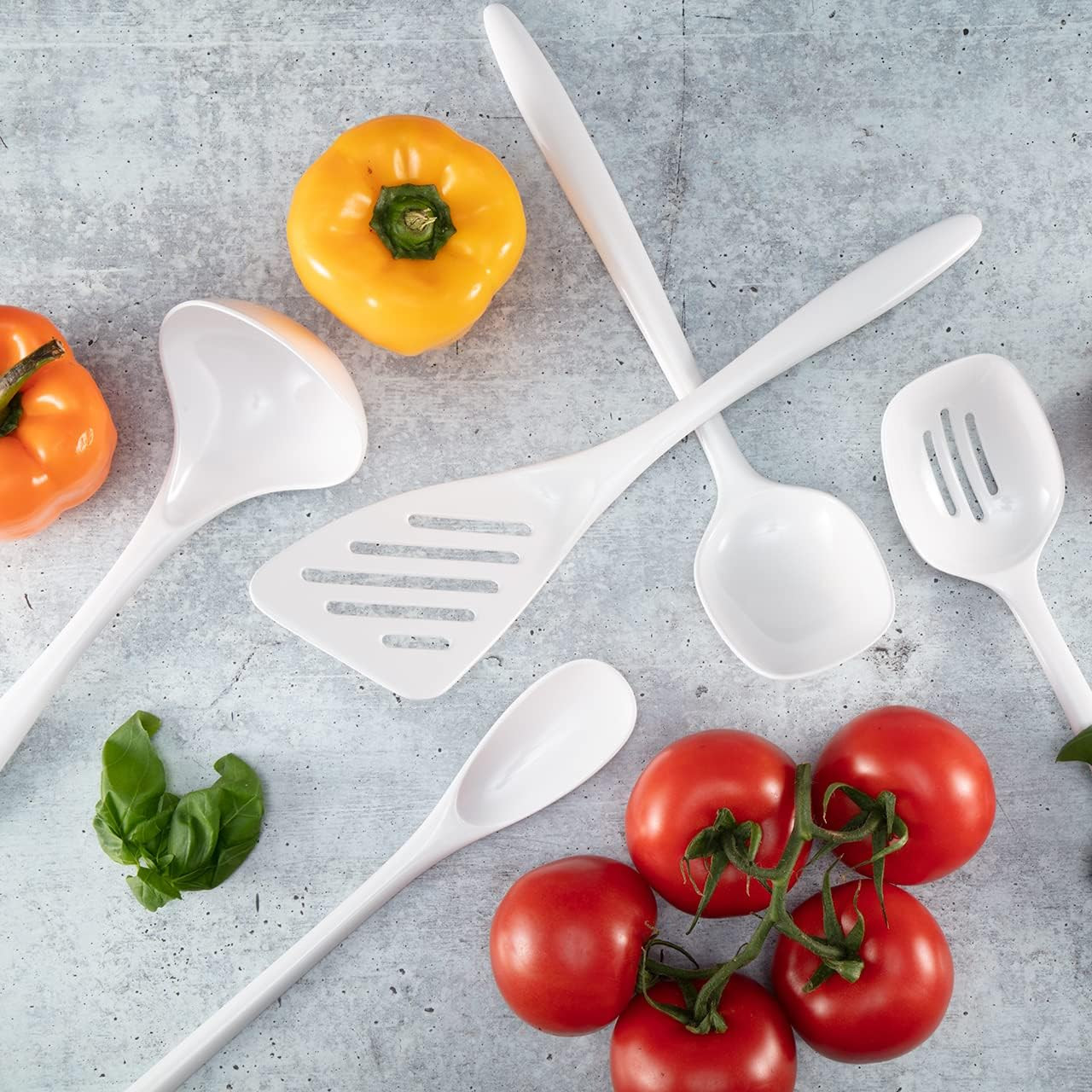 Melamine Cooking Utensils and Crock Set, 6-Pc, White