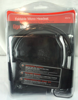 Gigaware Foldable Mono Headset 43-216 w/ Microphone Carry Pouch NEW SEALED