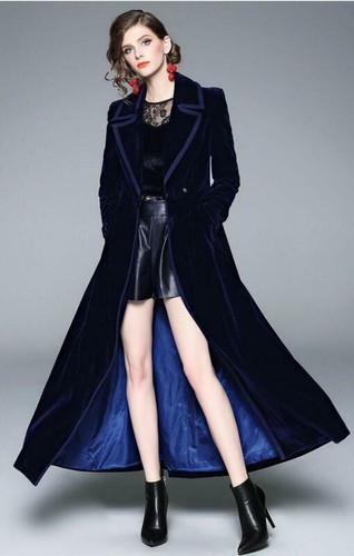 Womens Ladies Vintage Velvet Long Parka A Line Coat Elegant Maxi Jacket Casual - Picture 11 of 15