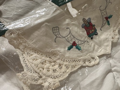 Vtg 1995 Daisy Kingdom Christmas Angel Bunny Embroidered Collar White Lacey New - Picture 4 of 11
