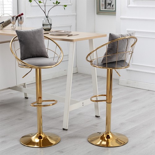 Set of 2 Velvet Bar Stools Adjustable Height Counter Swivel Bar Chairs - Picture 11 of 60