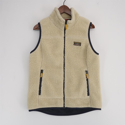 LL Bean Mountain Pile Fleece Vest Womens Medium Light Beige Full Zip