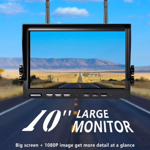 10.1" Quad DVR Monitor Digital Wireless 2x 1080P Cam Rear View Camera for Truck - Picture 2 of 12