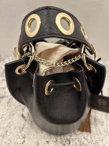 House of Harlow 1960 Leather Bucket Grommets Cinch Bag Purse NWT Made in Italy - Picture 3 of 12