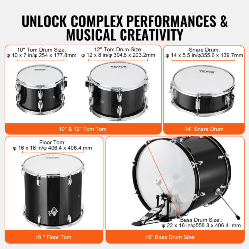VEVOR Adult Drum Set 5-Piece 22 in Complete Full Size Drum Kit with Throne Stand - Picture 3 of 12