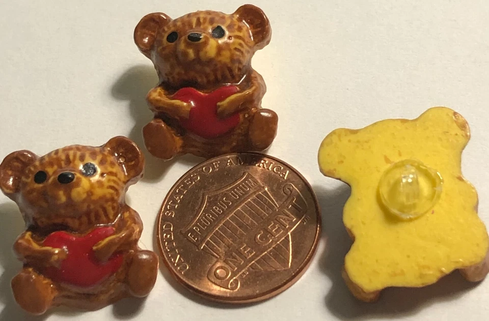 3 JHB Hand-Painted Teddy Bear Red Heart Resin Shank Buttons 19mm 3/4" Tall 12534 - Image 3 of 4
