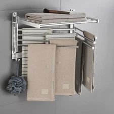 Towel Rack Bathroom Hotel Wall Mounted Rail Holder W/Hooks & Swing Arms Adjustab